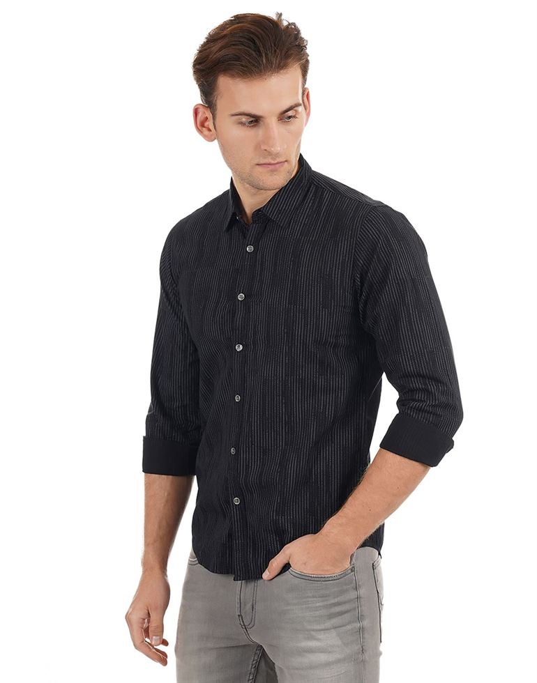 Pepe Jeans Men Casual Wear Black Striped Shirt